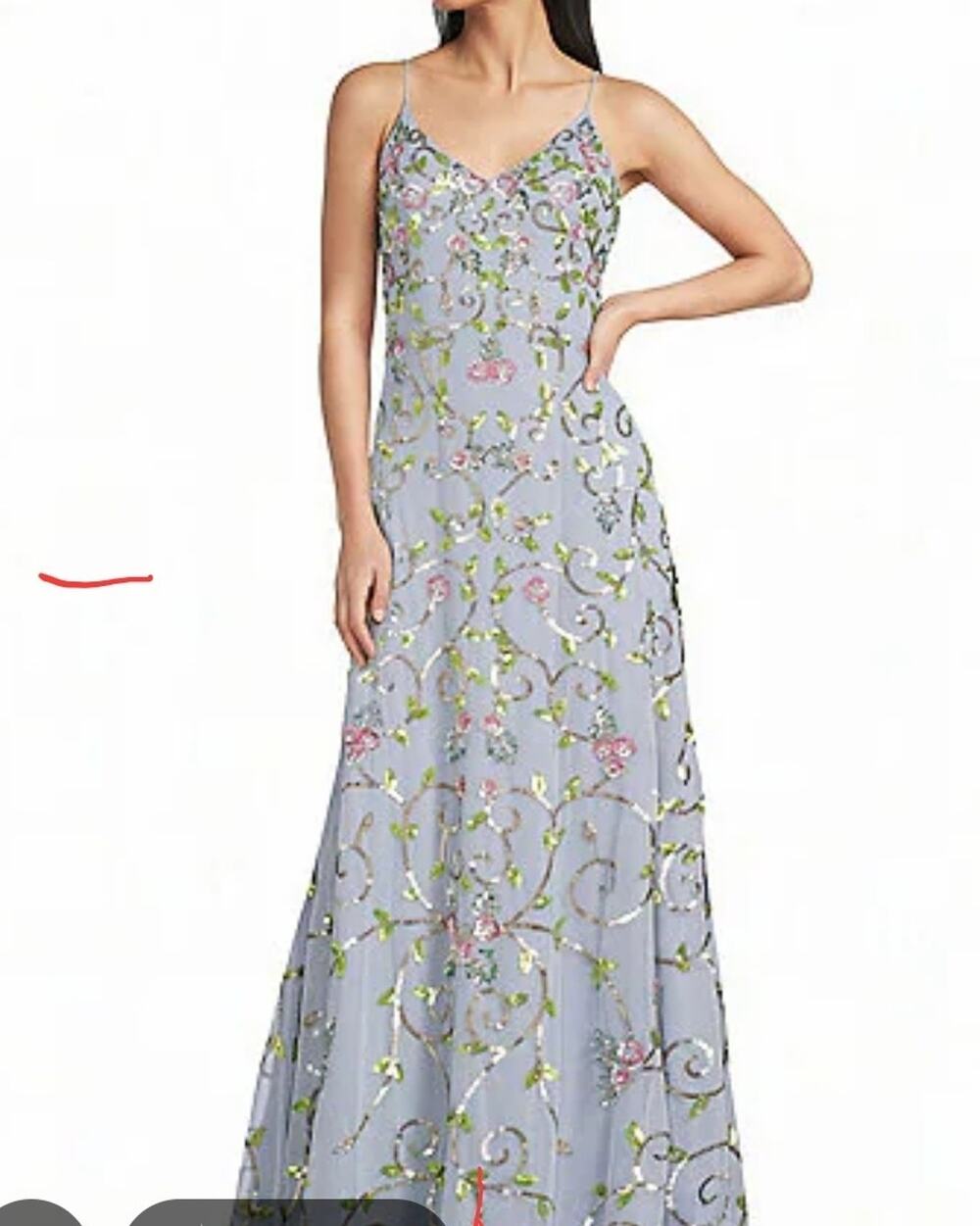 7/8 Jump Apparel Juniors Blue Floral Mesh Sequin Embroidered V-Neck Long Dress